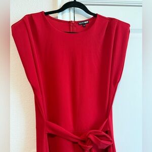 Fashion Nova Bright Red Midi Dress with Waist Tie